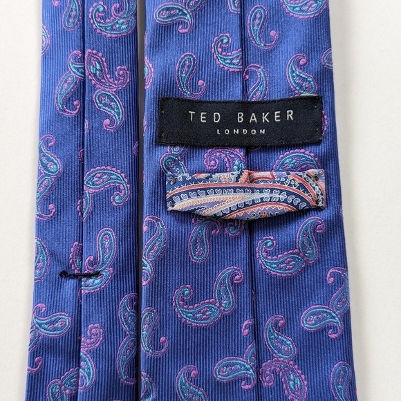 Ted Baker Paisley Micro Ribbed Cornflower Pink Classic Width Silk Tie 61"Long - Picture 6 of 8